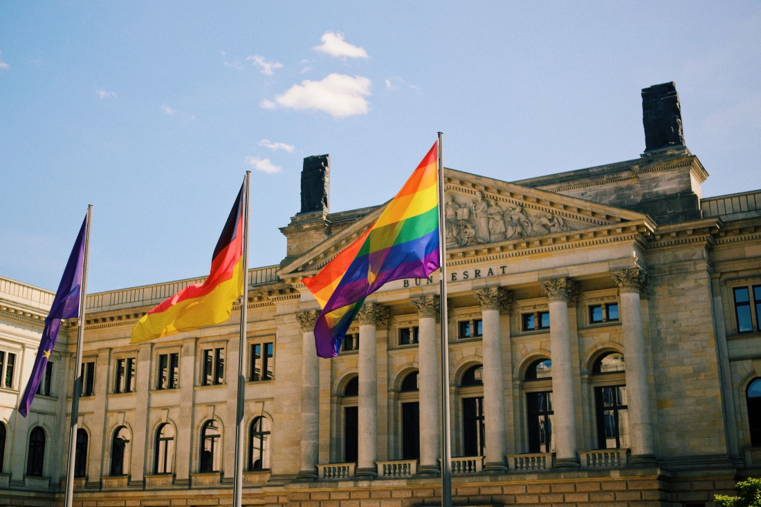 Rainbow flag waving in front of the Bundesrat (German Federal Council)
