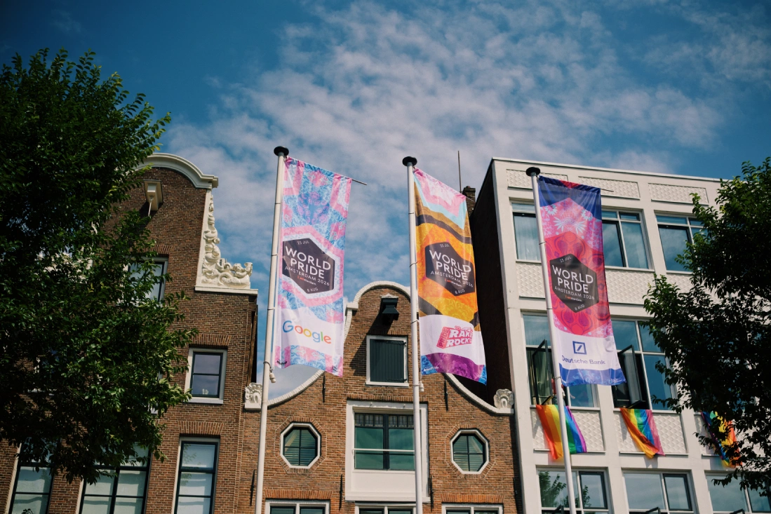 World Pride Flags all over the city of Amsterdam &copy; Coupleofmen.com